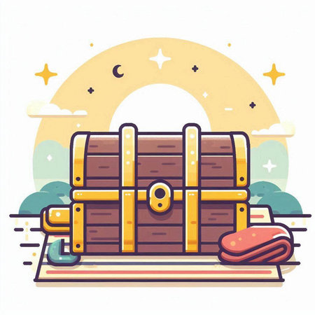 Treasure chest vector illustration. Flat cartoon style. Vector illustration.のイラスト素材