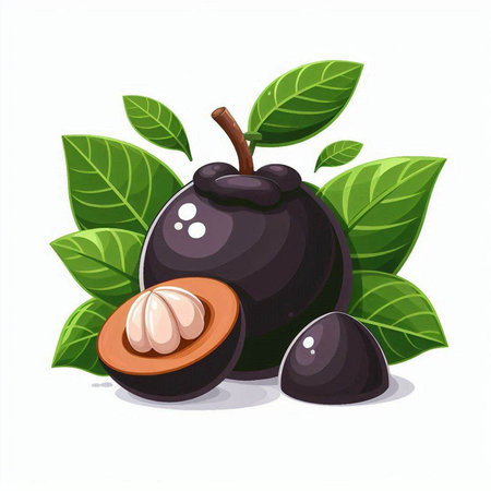 Fresh sapodilla fruit with leaves isolated on white background. Vector illustration.のイラスト素材
