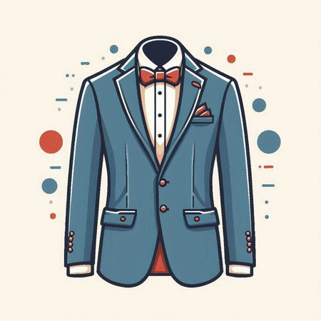 Wedding suit with bow tie. Vector illustration in retro styleのイラスト素材