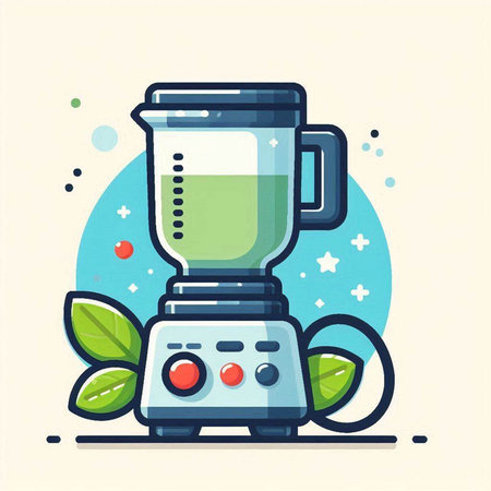 Green smoothie in blender flat vector illustration. Blender, blender, blender icon.のイラスト素材
