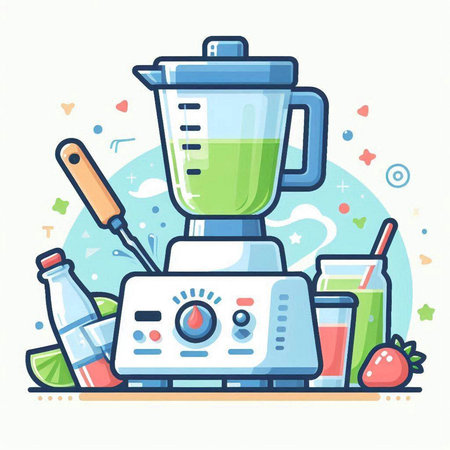 Illustration of a blender with ingredients for smoothies. Vector illustrationのイラスト素材