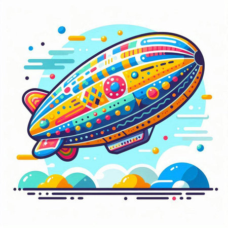 Airship with colorful pattern. Vector illustration in flat cartoon style.のイラスト素材