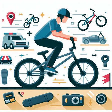 Cyclist riding bicycle on road. Flat style vector illustration.のイラスト素材