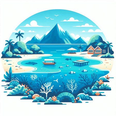 Tropical island in flat style. Vector illustration for your designのイラスト素材