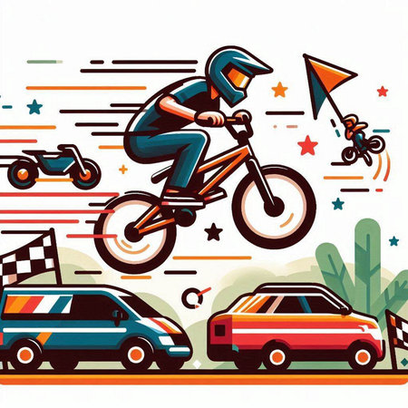 Vector illustration of a motocross rider on a road in the cityのイラスト素材