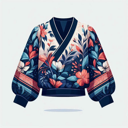 Vector illustration of a man's jacket with floral pattern. Fashion illustrationのイラスト素材