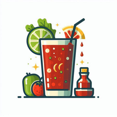 Cocktail with lime, lemon, watermelon and strawberry. Vector illustration.のイラスト素材