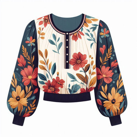 Women's sweater with floral pattern on a white background. Vector illustration.のイラスト素材