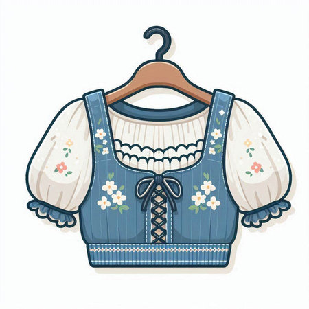 Illustration of a knitted vest with embroidery on a white backgroundのイラスト素材