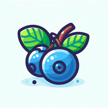 Blueberry icon. Vector illustration of blueberry with green leaves.のイラスト素材