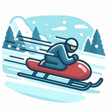 Skiing man on a sled. Winter sport. Vector illustrationのイラスト素材