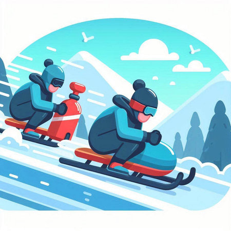 Snowboarders in mountains. Vector illustration in flat cartoon style.のイラスト素材