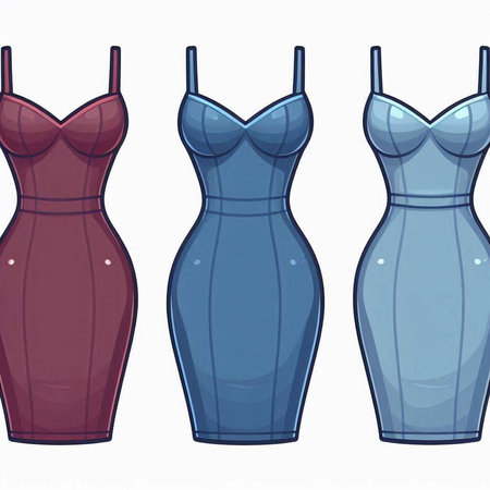 Illustration of a set of women's dresses in different colors.のイラスト素材