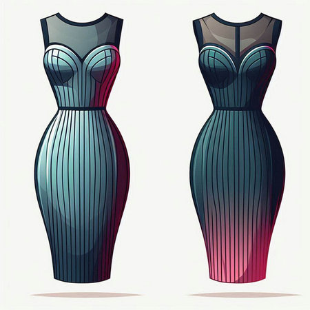 Fashionable women's evening dress. Vector illustration of a stylish evening dress.のイラスト素材