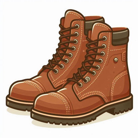 Illustration of a pair of hiking boots on a white background.のイラスト素材
