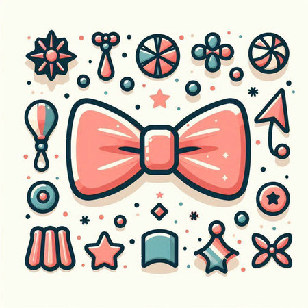 Cute vector illustration with bow tie, stars, flowers and other elements.のイラスト素材
