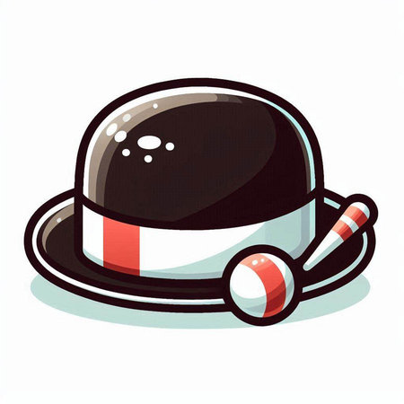 Illustration of a top hat with a red and white striped bowのイラスト素材