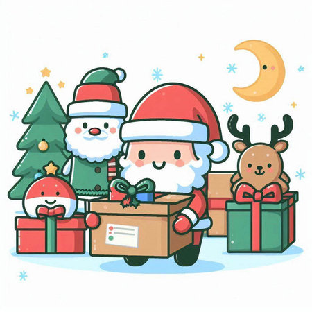 Santa Claus and Reindeer with Christmas gifts. Vector illustration.のイラスト素材