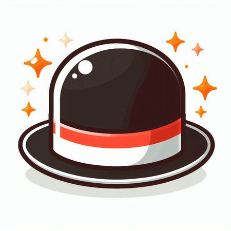 Illustration of a black hat with red ribbon and stars on a white backgroundのイラスト素材