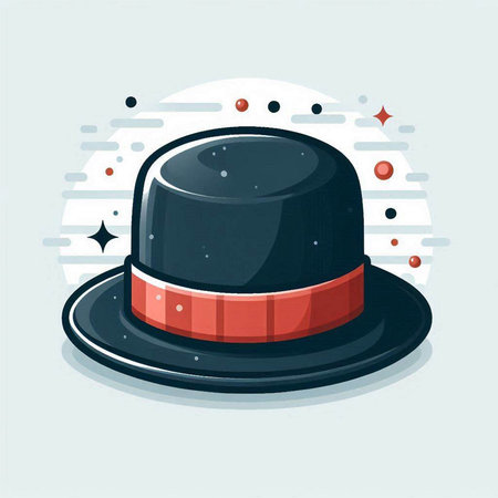 Vector illustration of a black top hat with red ribbon on a white background.のイラスト素材