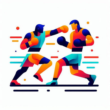 Boxing concept. Boxer in motion. Silhouettes of boxers. Vector illustration.のイラスト素材