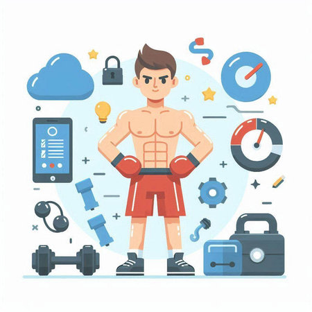 Fitness, sport and healthy lifestyle concept. Vector illustration in flat styleのイラスト素材
