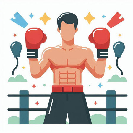 Male boxer in boxing gloves. Vector illustration in a flat style.のイラスト素材