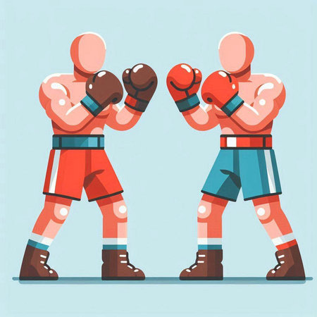 Boxing vector illustration. Two male boxers in boxing gloves.のイラスト素材