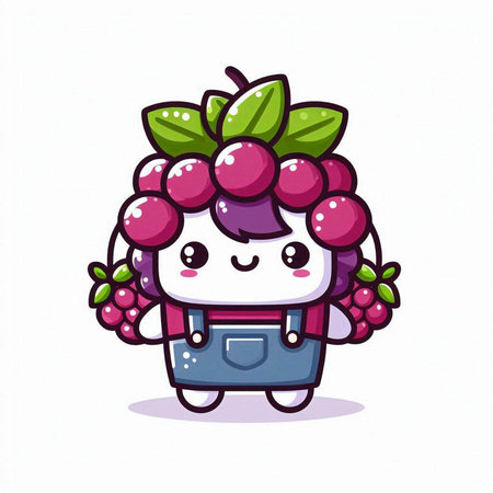 Cute Raspberries Fruit Cartoon Mascot Character Illustrationのイラスト素材