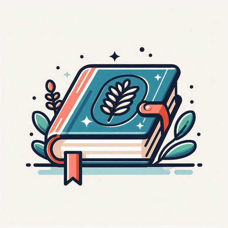 Vector illustration of a book with a bookmark and a laurel wreath.のイラスト素材