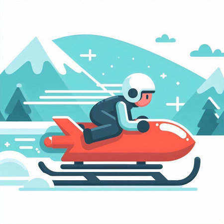 Man on a snowmobile in the mountains. Vector flat illustration.のイラスト素材