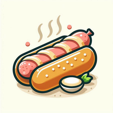 Hot dog with sausages. Vector illustration of fast food.のイラスト素材