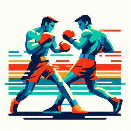 Boxing, fight, competition concept. Two boxers boxing, vector illustrationのイラスト素材