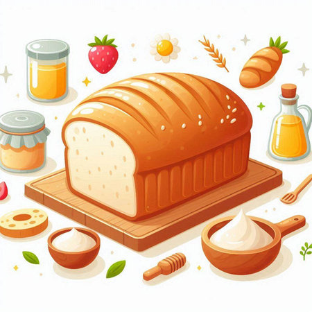 Bread and ingredients on white background. Vector illustration for your designのイラスト素材