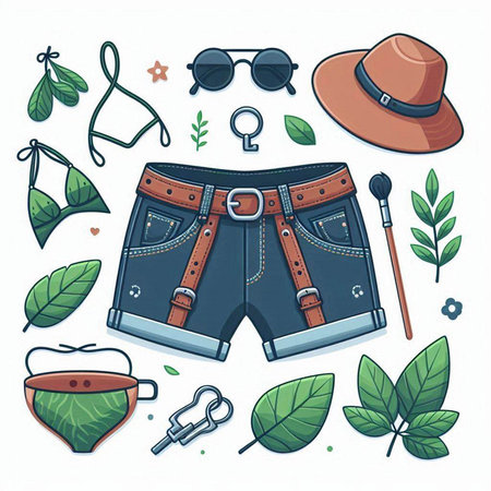 Clothing and accessories set. Vector illustration in doodle style.のイラスト素材