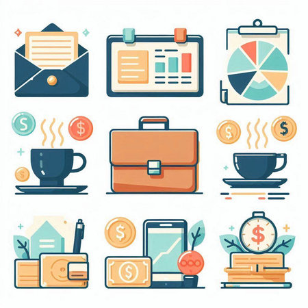 Set of business and finance icons. Vector illustration in flat style.のイラスト素材