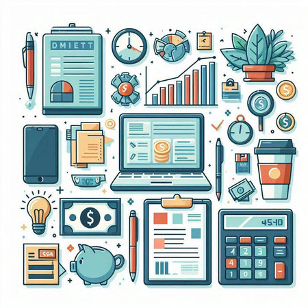 Flat design modern vector illustration concept of business, finance, accounting, planning, analysis, project management, financial report, strategy, project management.のイラスト素材