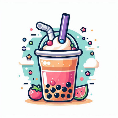 Fruit smoothie in a plastic cup. Vector illustration, flat style.のイラスト素材