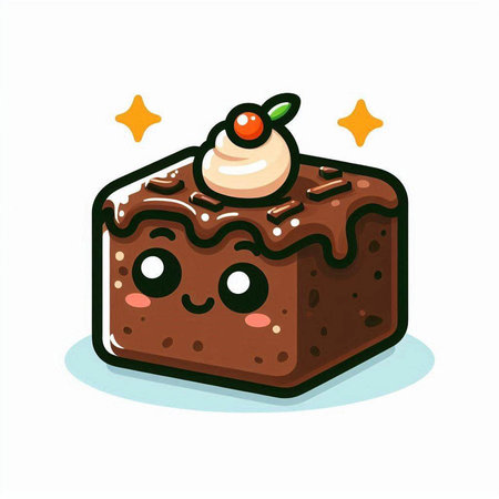 Cute cartoon chocolate cake with cherry on top, vector illustration.のイラスト素材