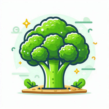 Vector illustration of broccoli on white background. Flat cartoon style design.のイラスト素材
