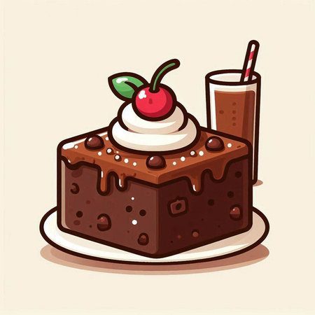 Chocolate cake with cherry and milkshake. Vector illustration.のイラスト素材