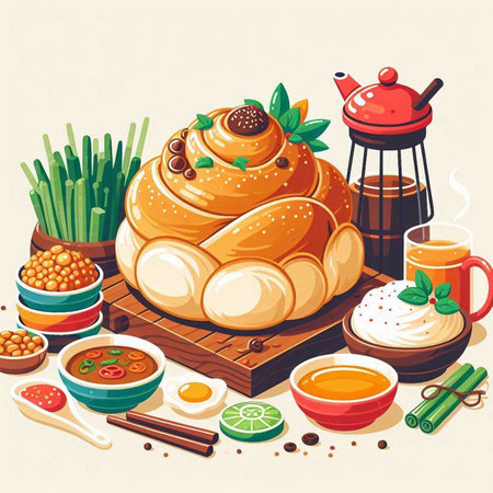 Traditional chinese food. Vector illustration in cartoon style. Traditional Chinese cuisine.のイラスト素材