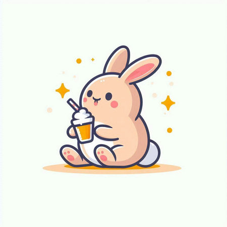 Cute bunny with milkshake. Vector illustration in cartoon style.のイラスト素材
