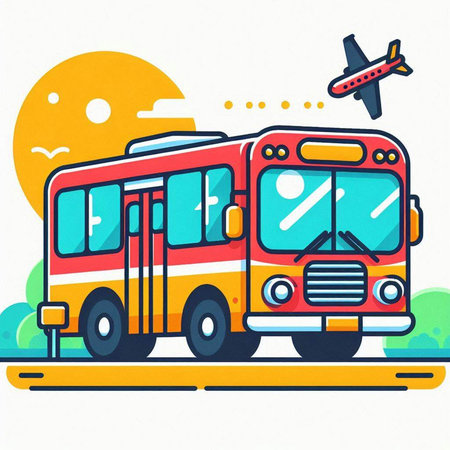 Bus on the road. Vector illustration in flat cartoon style. Travel concept.のイラスト素材