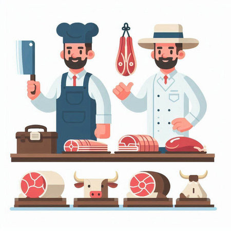 Butcher, butcher, meat shop, butcher shop. Vector illustration in flat styleのイラスト素材