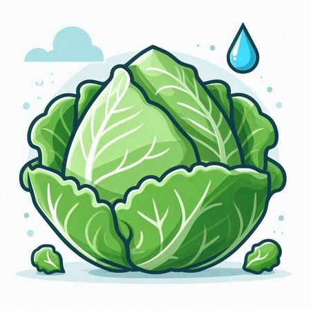 Cabbage with drop of water. Vector illustration in cartoon style.のイラスト素材