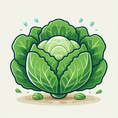 Illustration of a Cabbage in Cartoon Style on a White Backgroundのイラスト素材