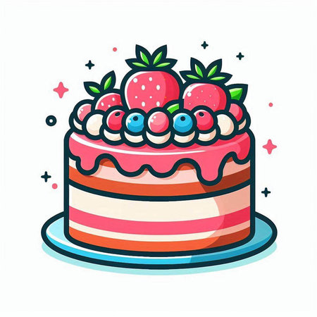 Cake with berries. Vector illustration in doodle style.のイラスト素材