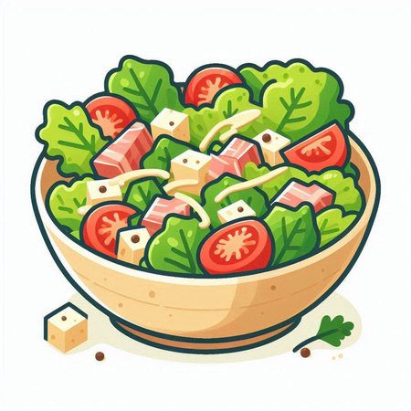 Salad in a bowl. Vector illustration of a salad in a bowl.のイラスト素材