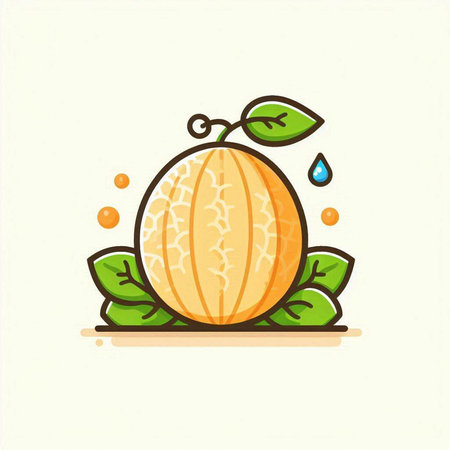Melon with leaf and water drop. Vector flat cartoon illustration.のイラスト素材